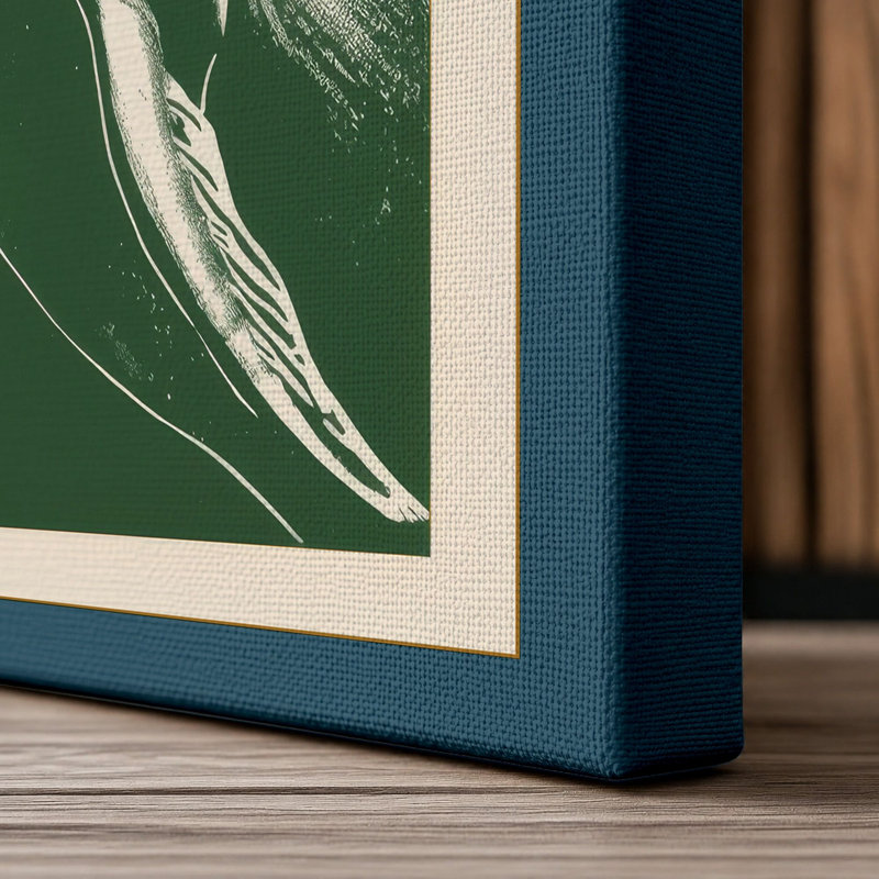 Graceful Seal Study Japandi - Wrapped Canvas, 36x24 - 91.4 x 61.0 cm, Teal Border