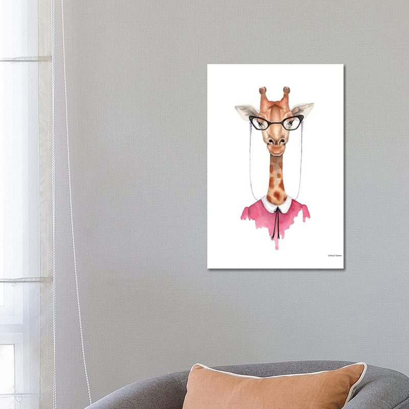 Giraffe In Glasses by Rachel Nieman - Wrapped Canvas Gallery-Wrapped Canvas Giclée, 66.04 cm H x 45.72 cm W x 3.175 cm D
