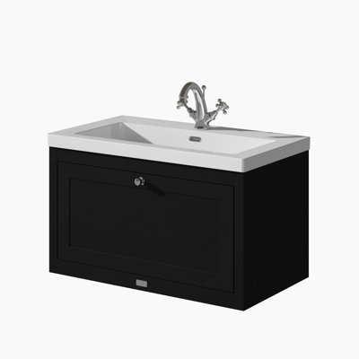 Bayswater Hartleigh 800mm Matt Black 1 Drawer Floor Standing Cabinet With 1 Tap Hole Fireclay Basin