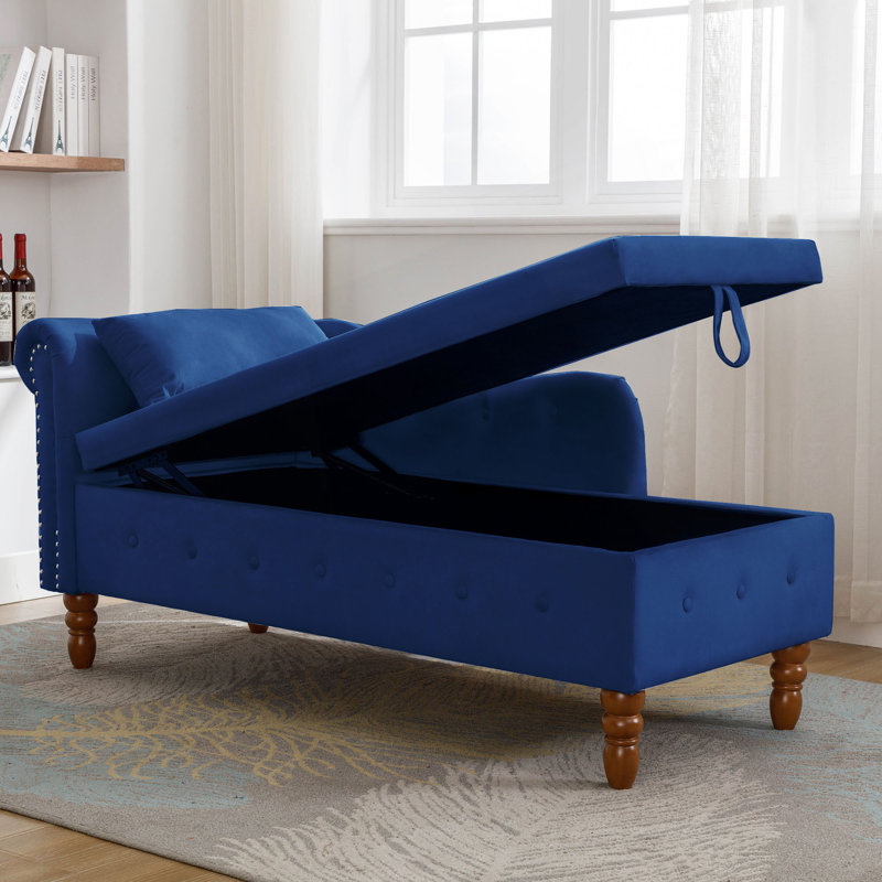 Chaise longue luxueuse avec rangement et coussin, fauteuil rembourré moderne rembourré pour la chambre à coucher et le salon
