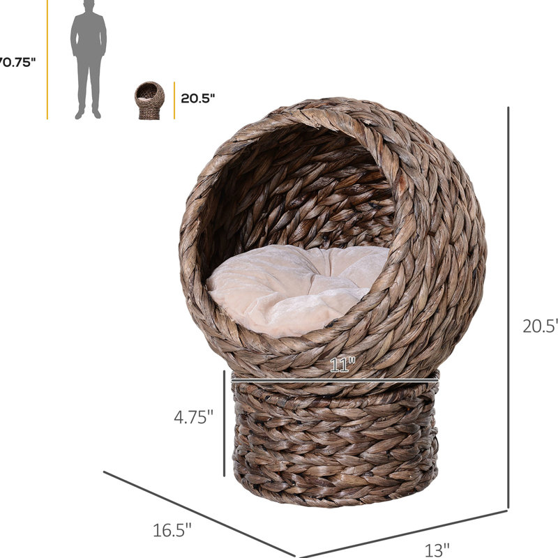 Lit surélevé pour chat surélevé, H 23,5 po, gris avec coussin relaxant pour chats d'intérieur Jusqu'à 8 lb de lit Élégant natté, petit