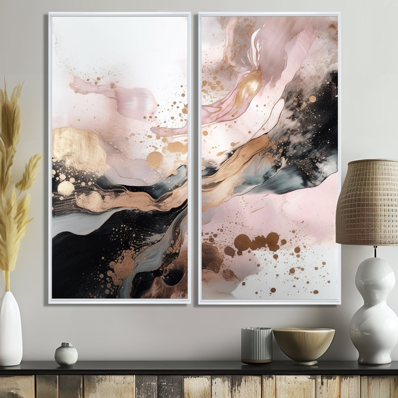 Texture or rose Splash Marble IV - art mural abstrait en marbre, 40" H x 40" W, Impression encadrée flottante, White