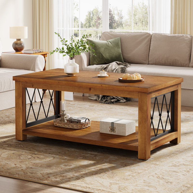 47.24" Solid Wood Rectangle Coffee Table With Storage