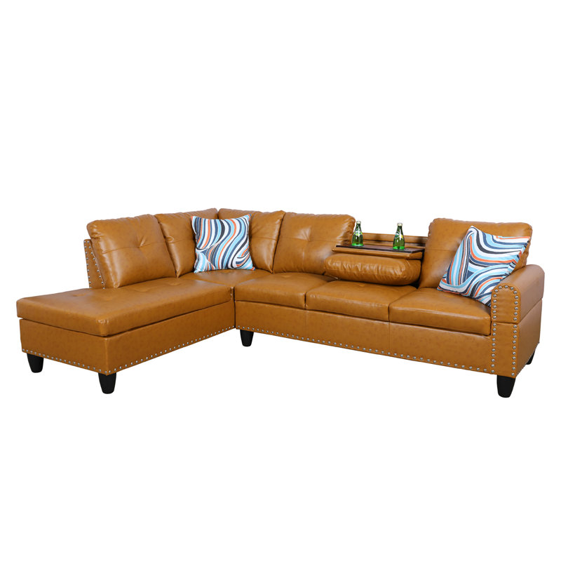 Morgynn Faux Leather L-Shaped Sectional, Left Hand Facing, Ginger Faux Leather