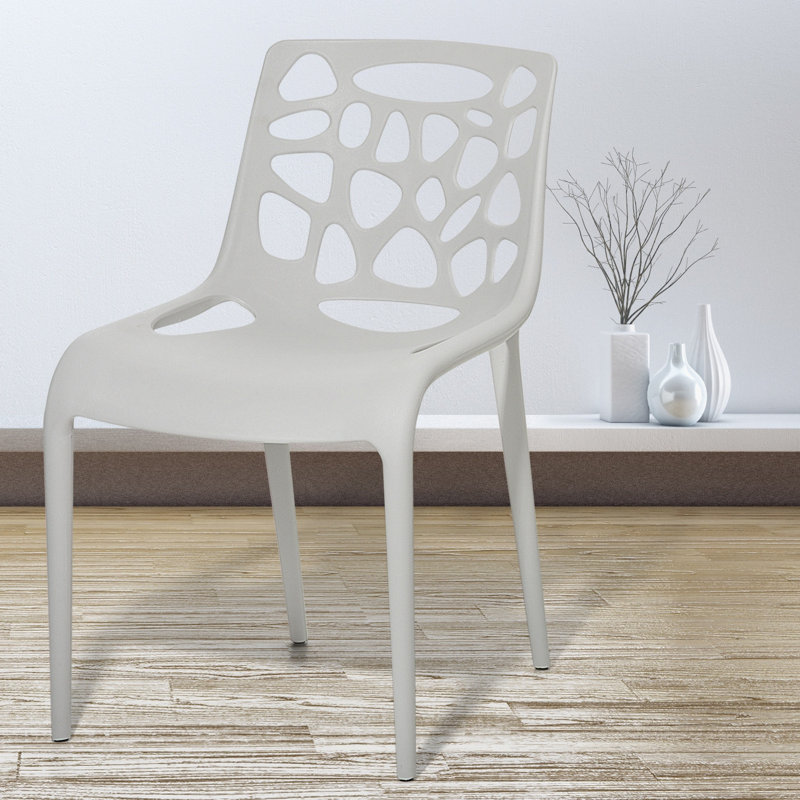 Stacking Patio Dining Side Chair, Light Grey