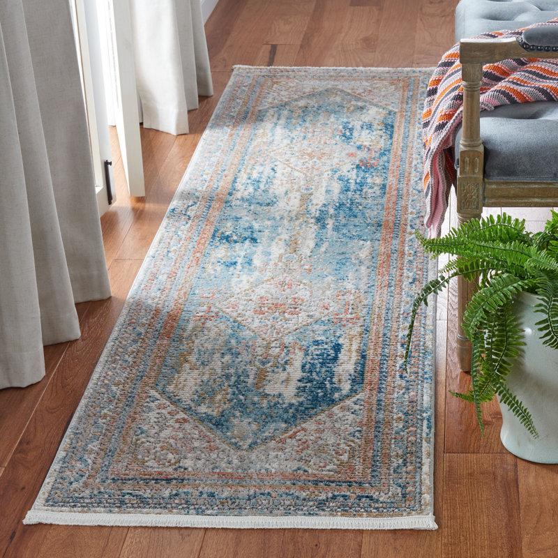 Tapis bleu/gris Quiogue, Tapis de couloir 2 pi 2 po x 8 pi