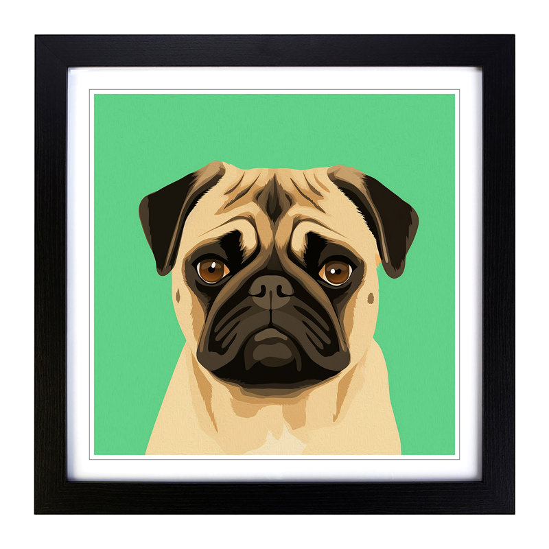 Pug Minimalism - Single Picture Frame Print on Wood, Black
