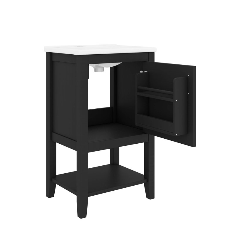Enhance Storage With 20 Inch Bathroom Vanity Equipped With Sink And Open Shelf, Black
