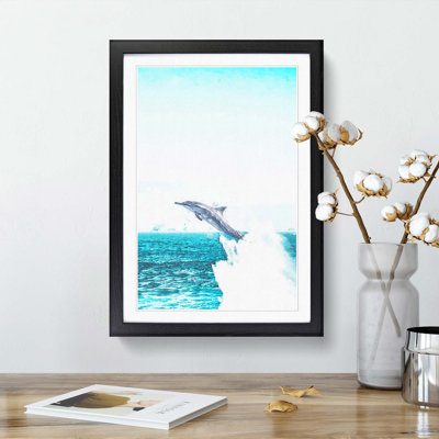 Jumping Dolphin Abstract Art - Framed Print