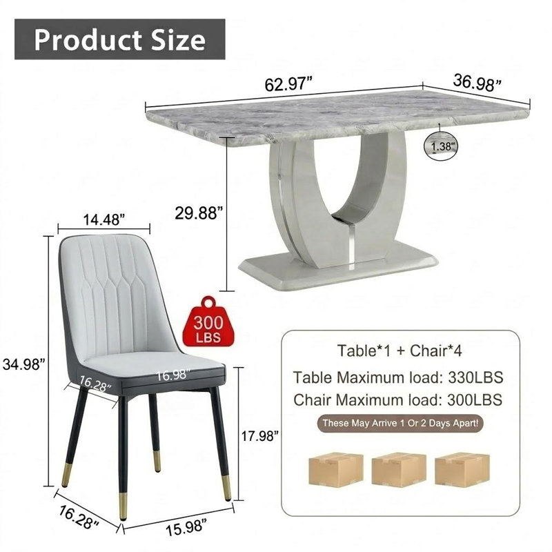 Rectangular 62.99'' L X 35.43'' W Dining Table Set, White/Dark Gray, Gray
