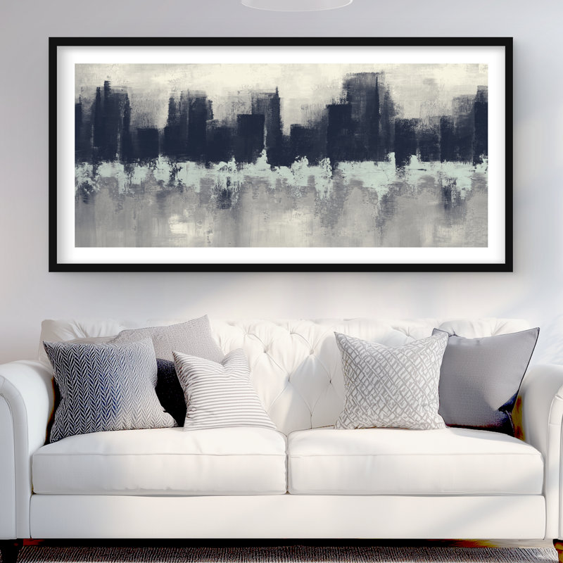 City by sponge technique - Décoration moderne encadrée avec passe-partout, Noir