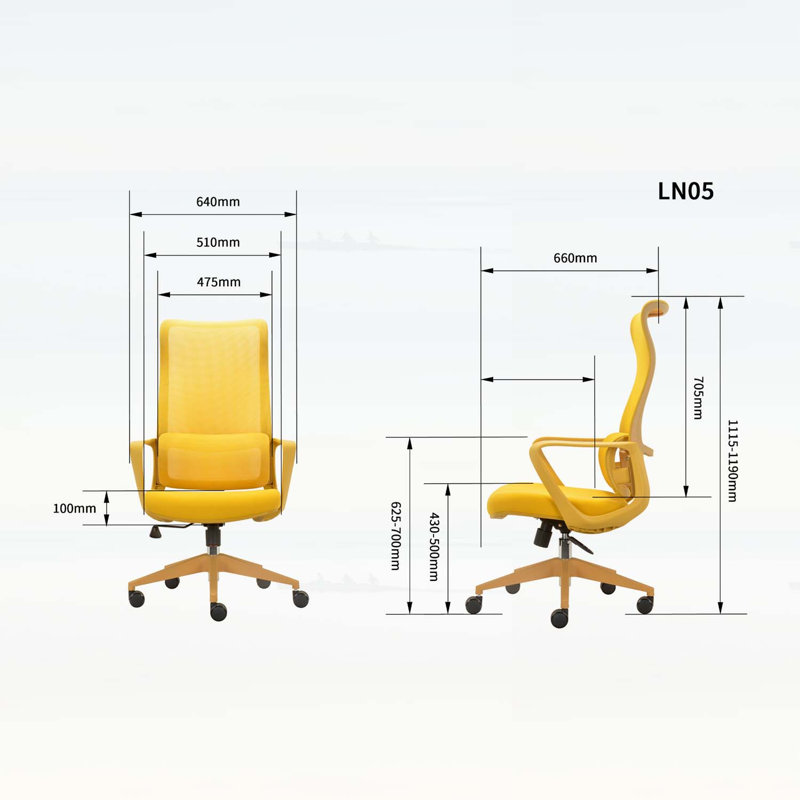 Chaise de bureau ergonomique pivotante avec support lombaire réglable pour le bureau et les salles de réunion, Yellow, Yellow