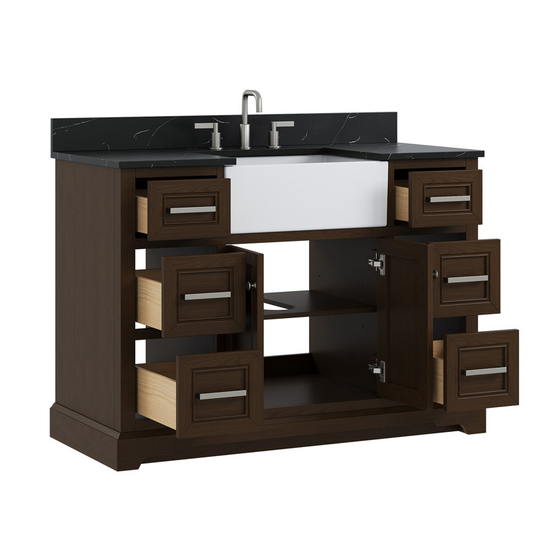 Abramowitz 48" Freestanding Single Apron Farm Sink Bathroom Vanity With Black Marquina Quartz Top