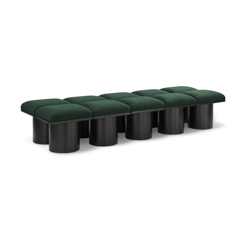 Banc rembourré Husnan, H 17,5 po x l 90 po x P 31 po, Tissu bouclé vert, Noir