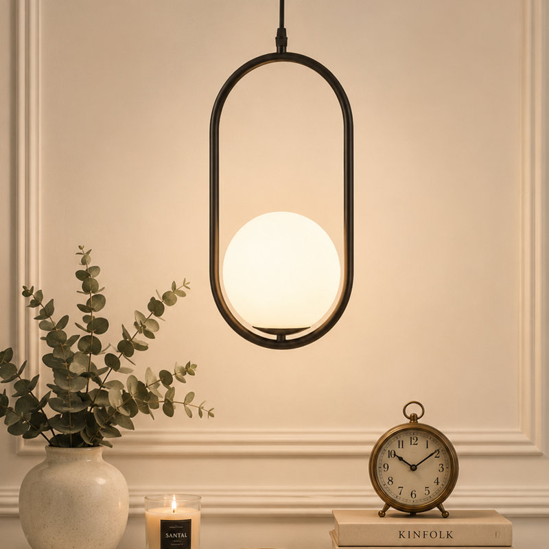 1 - Light Globe Single Pendant Lights Modern Kitchen Island Pendant Lighting, E12 Socket, Black
