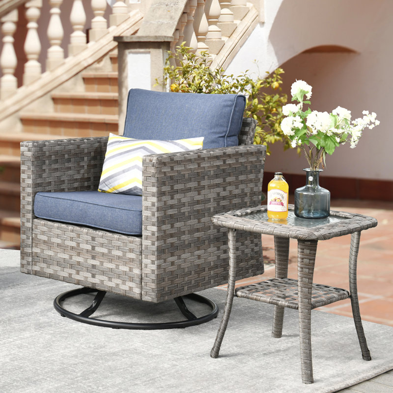Bobia - Person Patio Conversation Set with Cushions, Denim Blue