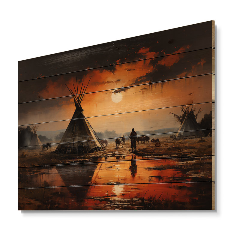 Tipi orange orange embrassant la tradition II sur impression sur bois, H 30 po x l 40 po x P 0,78 po