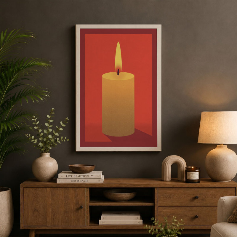 Golden Flame Minimalist - Wrapped Canvas, 36x24 - 91.4 x 61.0 cm, Cream Border