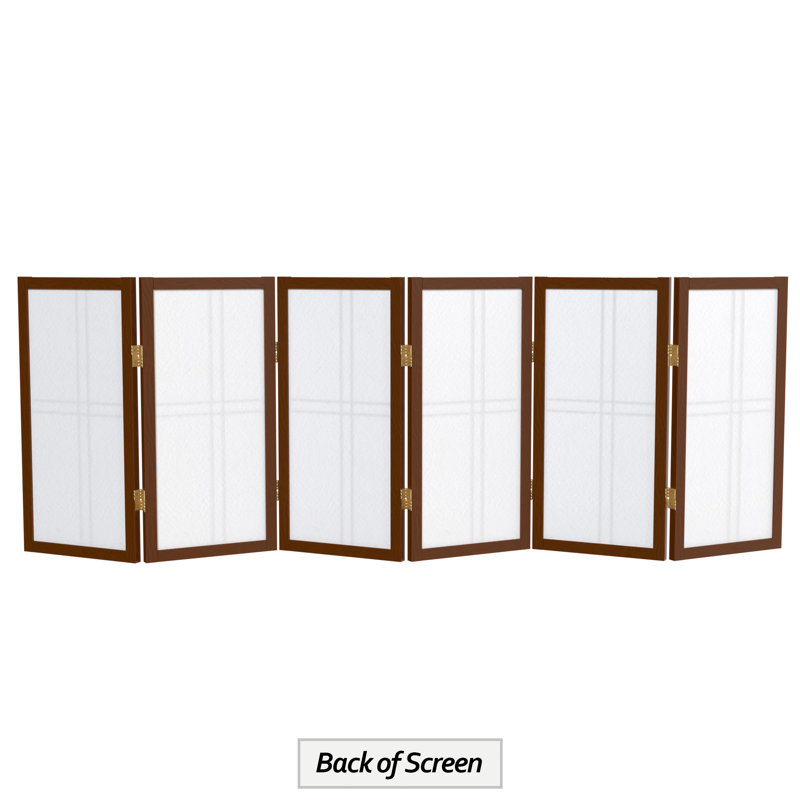26" Desktop Double Cross Shoji Screen 4 Panel Room Divider, 6, Walnut