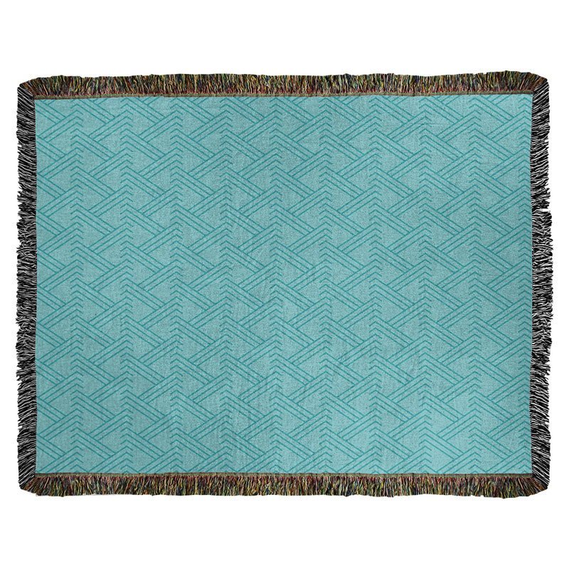 Couverture en coton tissé zigzag classique, L 37 po x L 52 po, Bleu sarcelle lapis