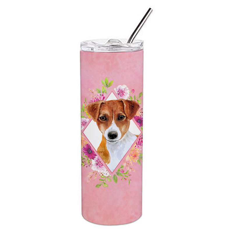 E23BF9F8391D466E9CA4F8DFEBD9A7DB de verre 20 oz à double paroi en acier inoxydable chiot, Jack Russell terrier brun, Rose