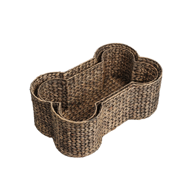 Digby Bone-Shaped Large Hand Woven Water Hyacinth Nesting Pet Toy Organizer Baskets (Set of 2), Brown