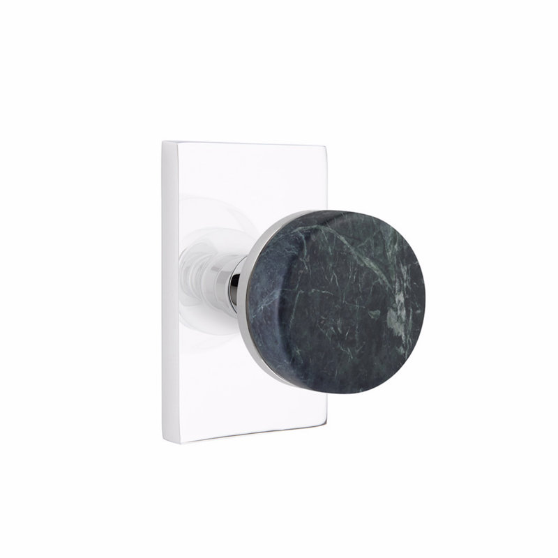 Ensemble de boutons de passage Emtek Select, rosette rectangulaire moderne, tige conique, bouton en marbre blanc, CF