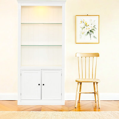 Bibliothèque rétro avec 5 couleurs de DEL, tablettes réglables en verre de 6 mm, hauteur de 79,43 po pour la maison, le bureau ou le couloir, blanc, tracas