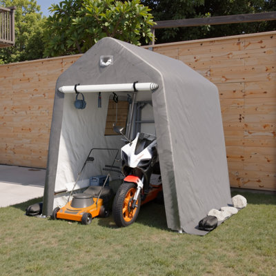 Garage portatif 6 x 8 pi avec 2 portes enroulables et fenêtres d'aération, abri de protection gris argenté pour la protection de la cour, du jardin et des véhicules