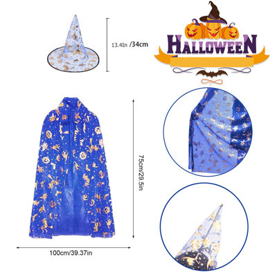 Ensemble de 4 capes de sorcière d'Halloween avec chapeau de sorcier, cape à motif d'étoiles effrayantes et ensemble de chapeaux pour la décoration de fête