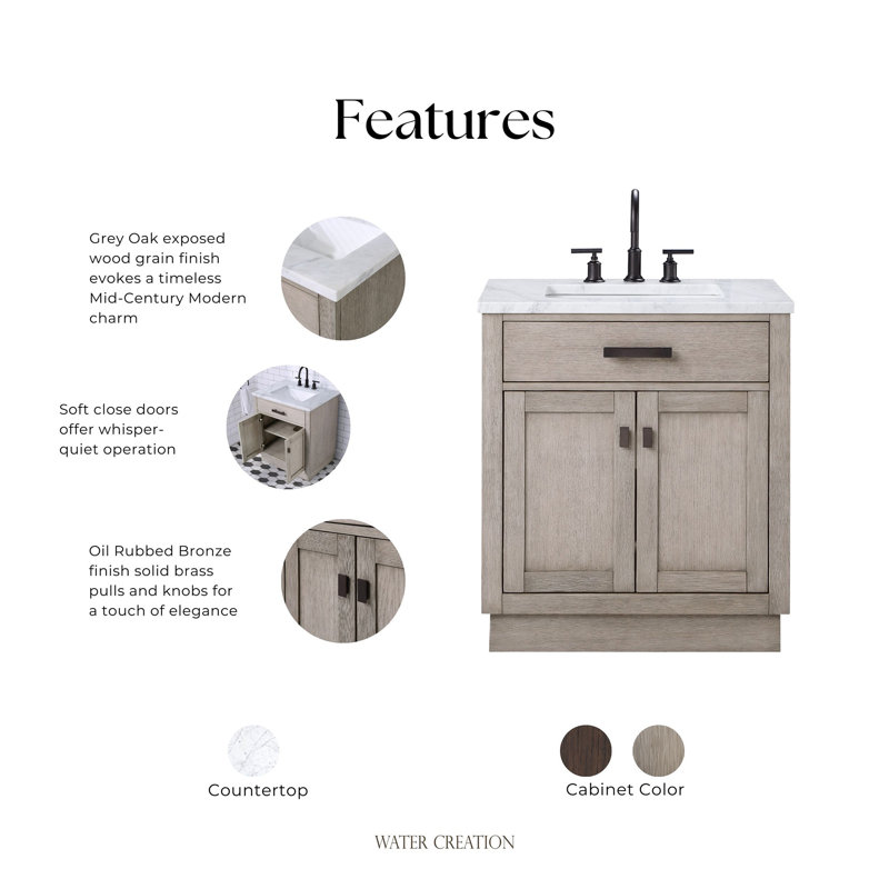 Breshey Single Bathroom Vanity, Gray Oak, 30"W x 21.6"D x 34.2"H