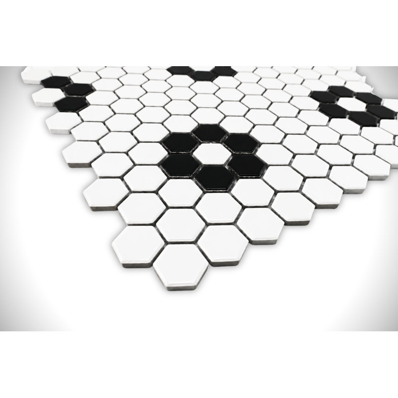 MOSAIQUE FLEUR BLANC ET PORCELAINE NOIR, White/Black