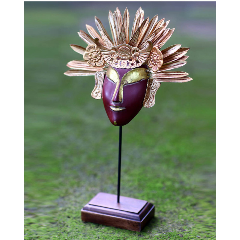 Decorative Golden Sun Empress Artisan Crafted Javanese Display Mask