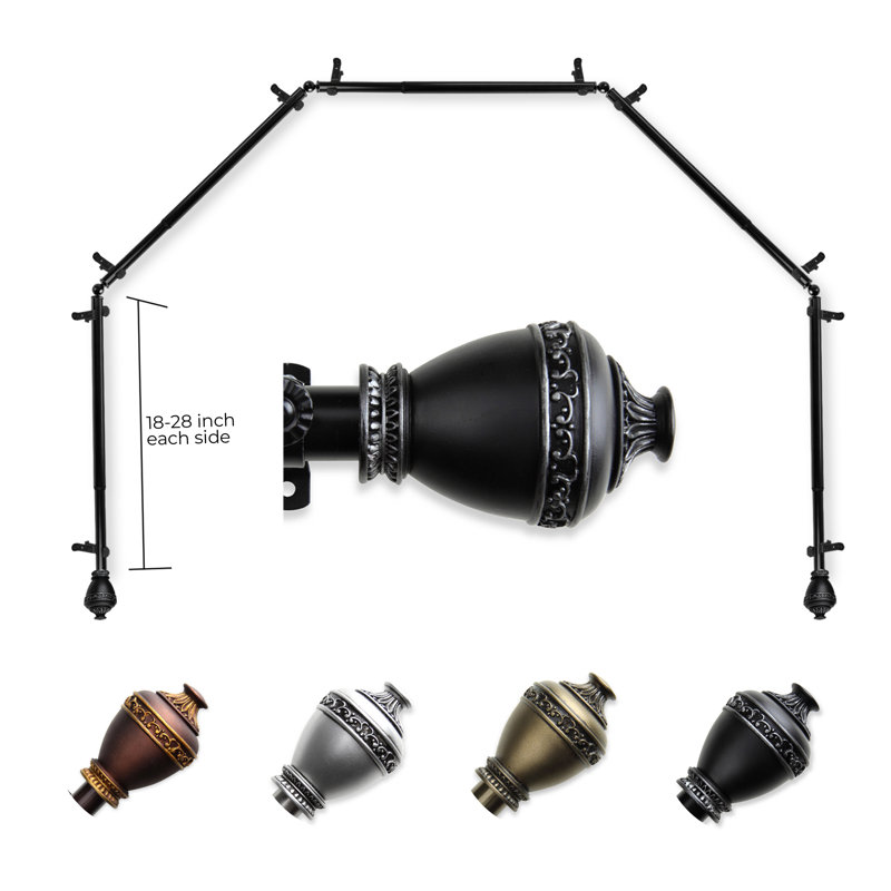 Tringle à rideaux simple à baie vitrée réglable de 28 po à 48 po Keyla, 18 po - 28 po (chaque côté), Noir