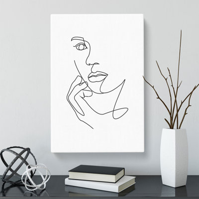 Line Female Face - Wrapped Canvas Print