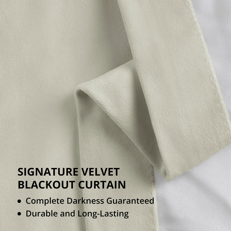 Rafaelita Grommet Signature Velvet Thermal 100% Blackout Curtains - Single Panel Drapes, Off White , 50" W x 96" L