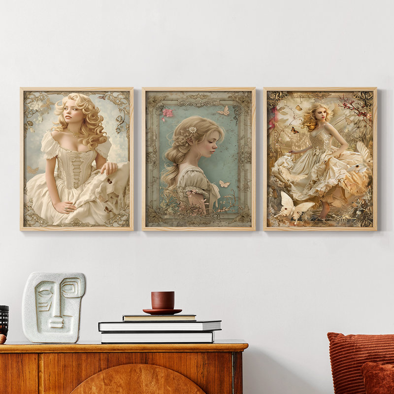 Série féminine Lxxix - ensemble de 3 estampes numériques - prêt à être accroché, Naturel, H 10 po x l 8 po