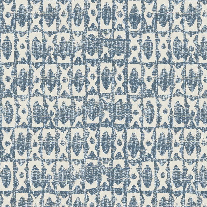 Vasiliy Upholstered Headboard, Queen, Cotton Geometric Blue