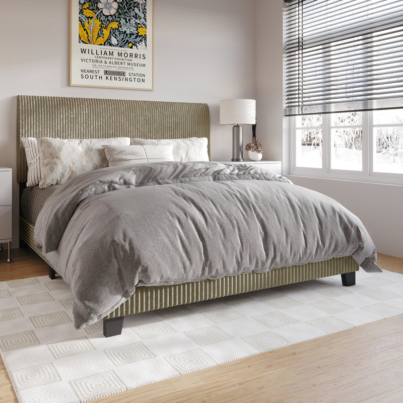 Pravesh Corduroy Upholstered Bed, Queen, Gold