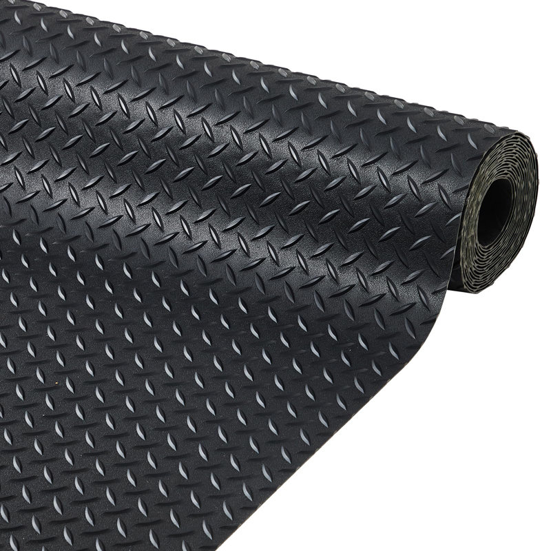 Tapis de plancher de garage 2,3 x 6,7 m (7,5 x 22 pi), rouleau de revêtement de sol épais de 2,8 mm, tapis de remorque en caoutchouc PVC à motif diamant, tapis de protection de sol antidérapant pour garage et entrepôt