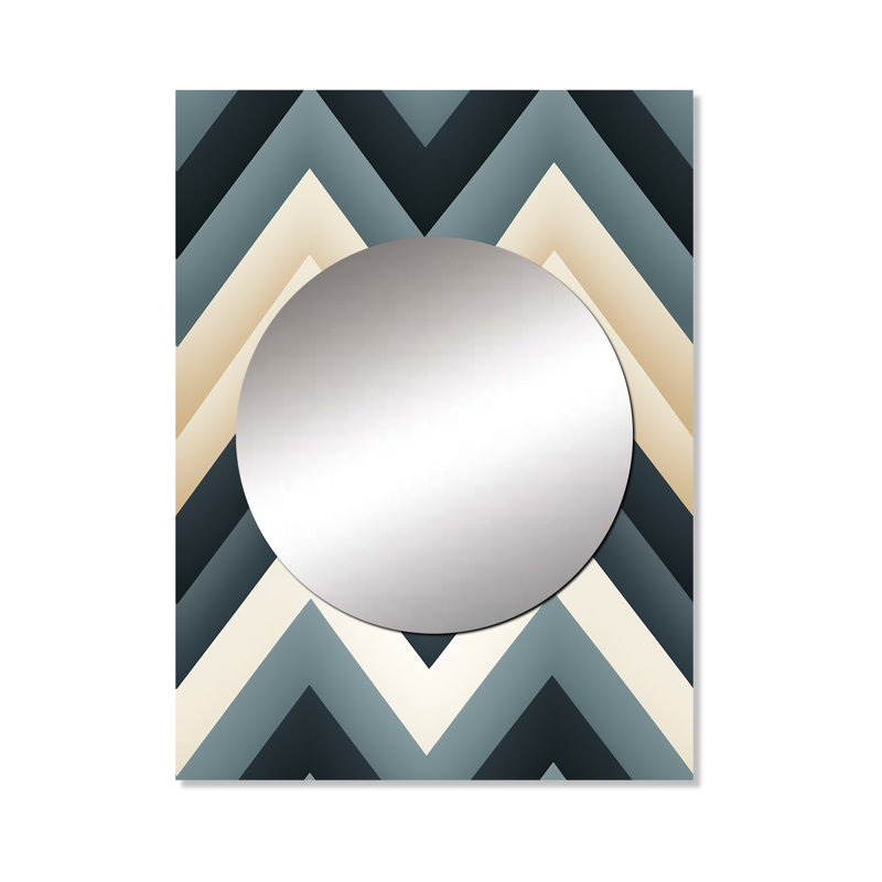 Motif à chevrons géométriques gris et blanc - Miroir glamour décoration murale MTMIR124551, 40 po x 30 po