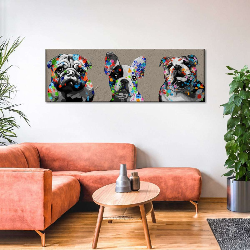 Bulldogs sur toile, H 8 po x l 24 po x P 1 po