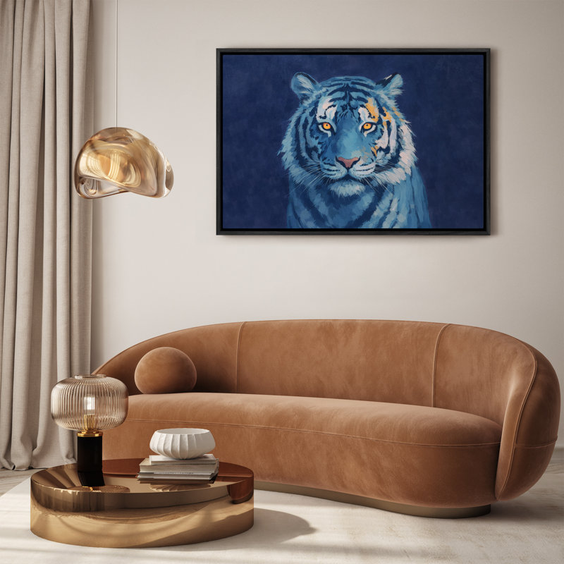 «Blue Tiger Portrait», reproduction de faune contemporaine encadrée, art mural, Noir, H 24 po x l 36 po