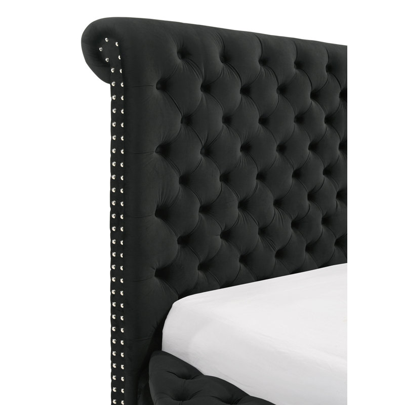1pièce lit de rangement très moelleux rond en velours noir capitonné