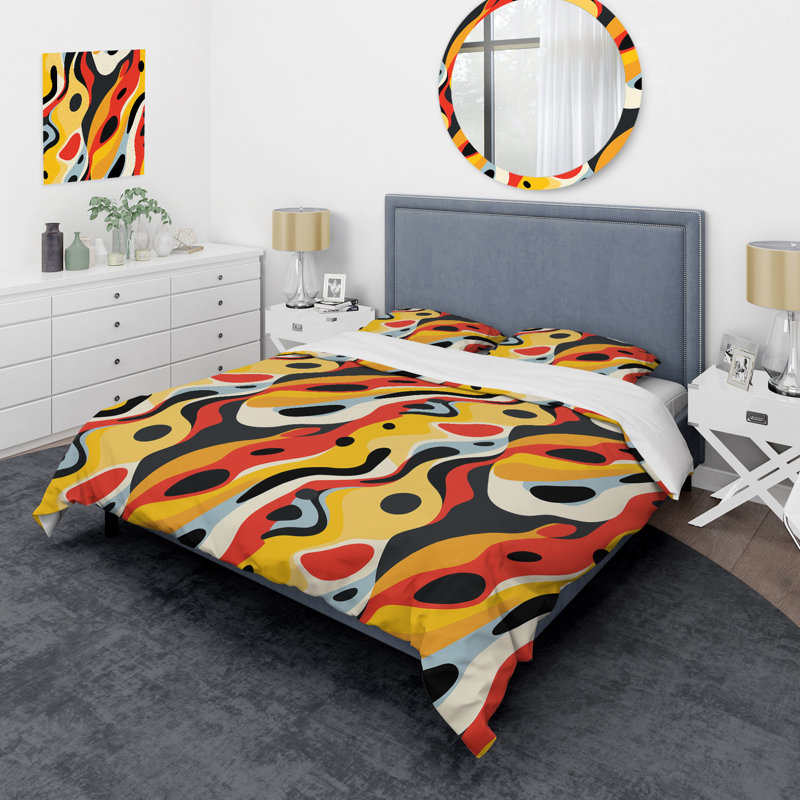 Ensemble de housse de couette jaune et rouge Popart, Housse de couette pour très grand lit et 2 très