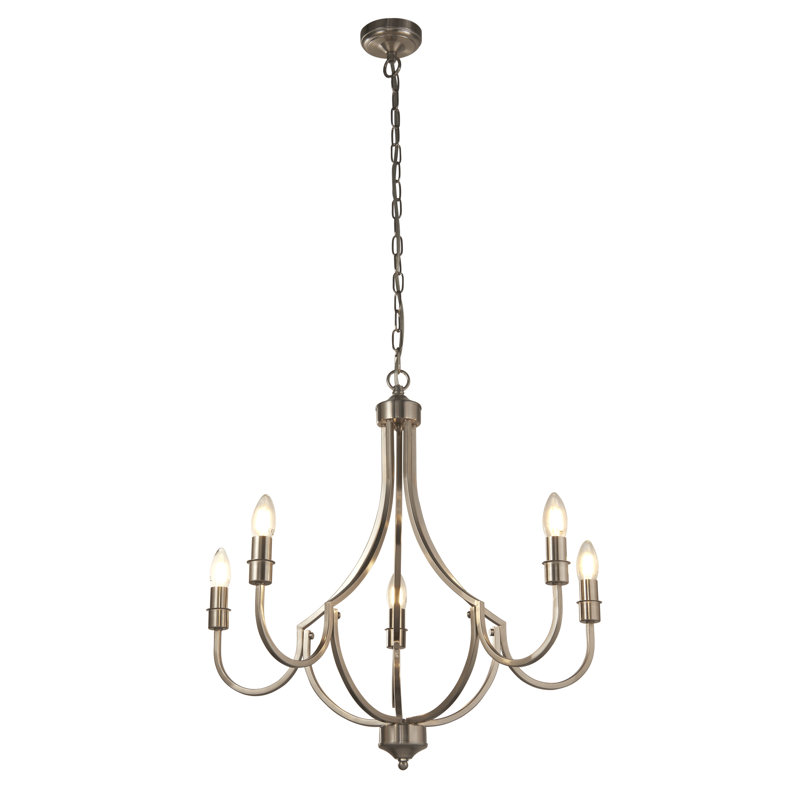 Bowersville - Light Candle Style Pendant, Satin Silver, 57cm H x 65cm W, 5