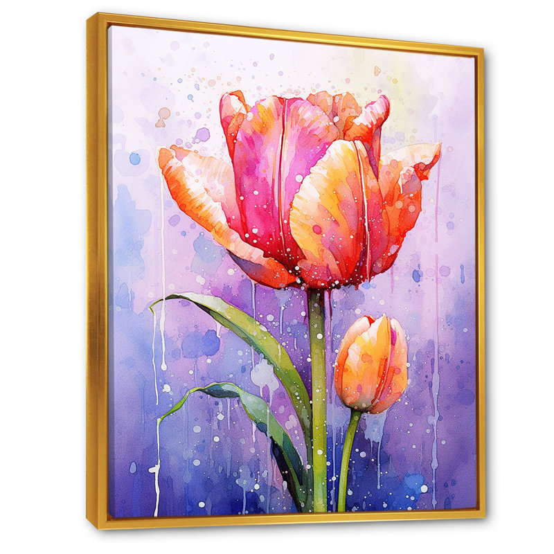 Mauve tulipe mauve liquide, Cadre flottant doré, H 32 po x l 24 po x P 1 po