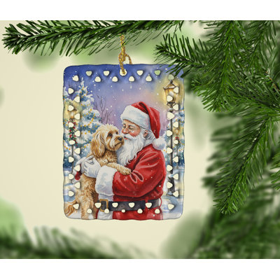 Ornement en porcelaine Cockapoo avec le Père Noël