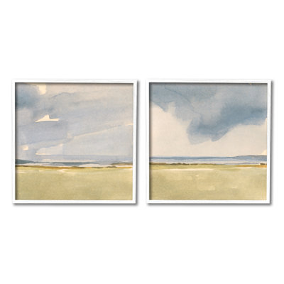 «Cloudy Field Nature Landscape Watercolor Collage» par Victoria Barnes - ensemble de 2 peintures
