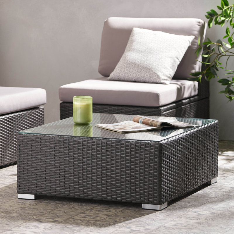Hasanat Rectangular Glass Outdoor Coffee Table, Gray